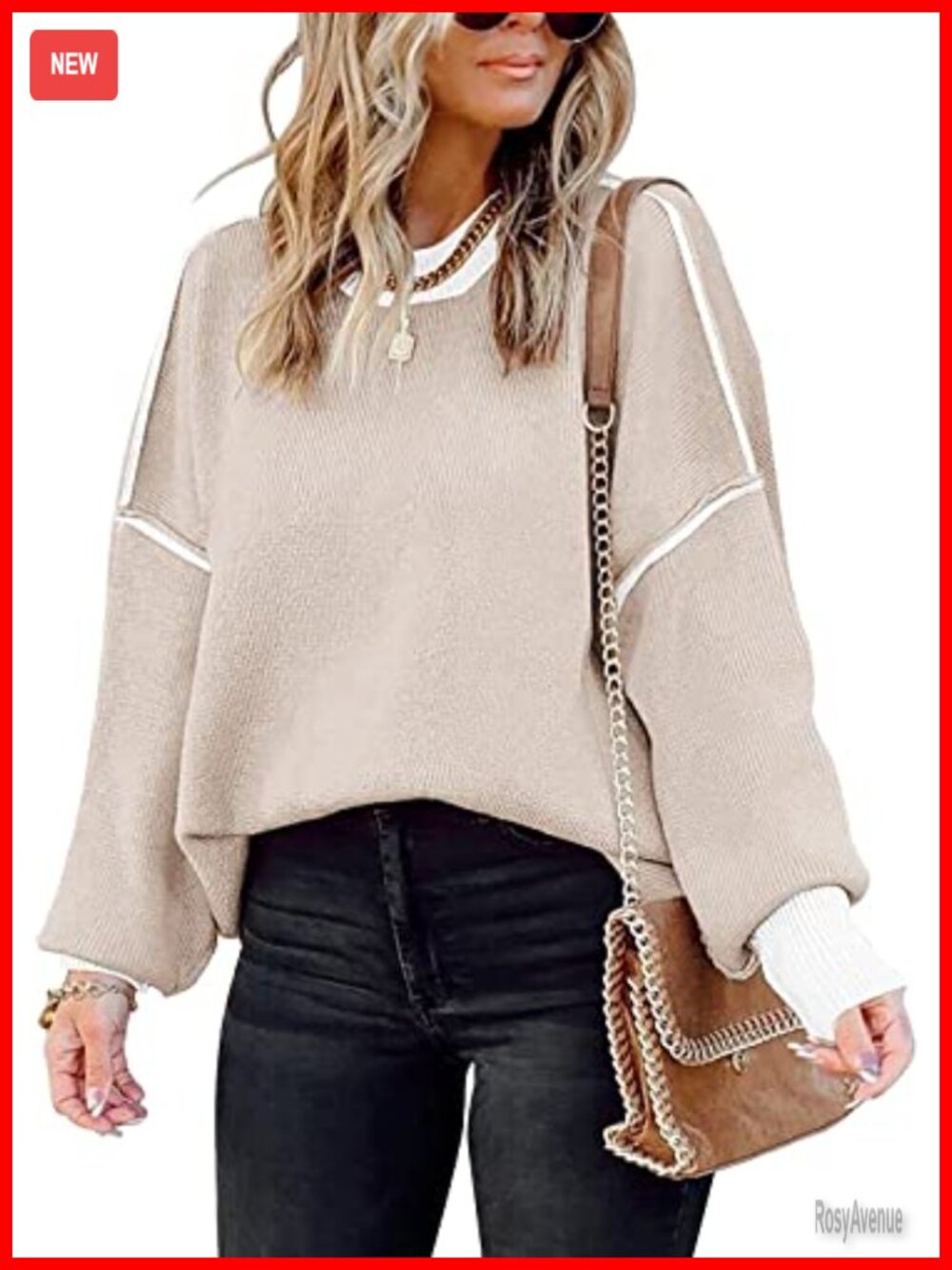 Oversized Colorblock Batwing Sleeve Knit Sweater Pullover Tunic